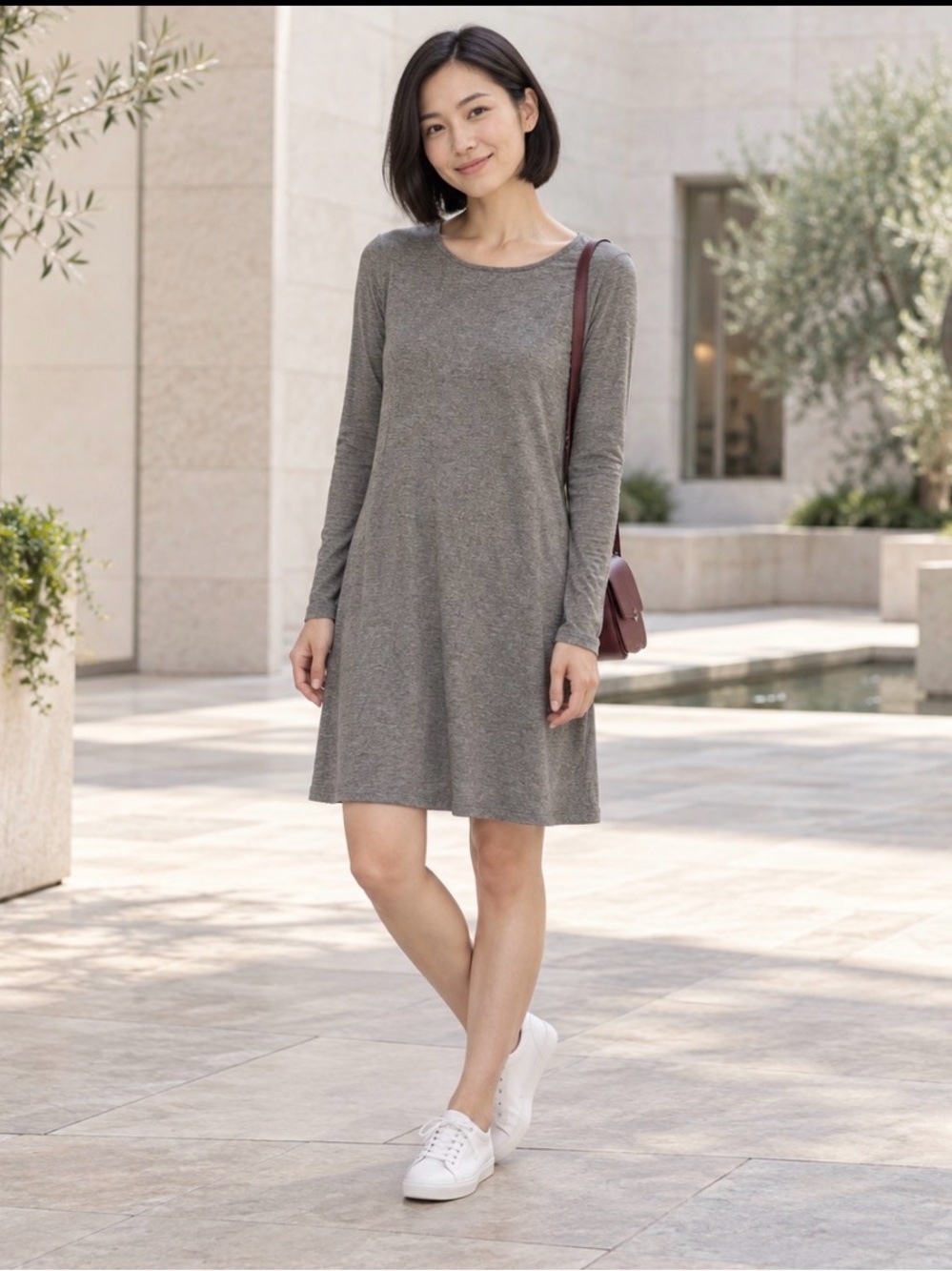 Old Navy Gray Long-Sleeve Knee-Length Dress XS